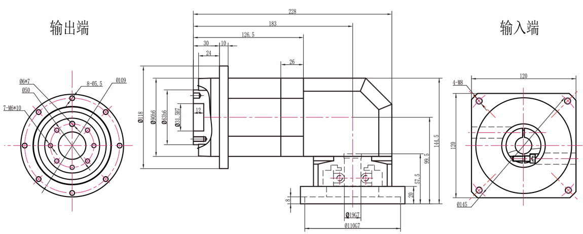 PZT90 转120三级外形图（19-110-145-M8接口）